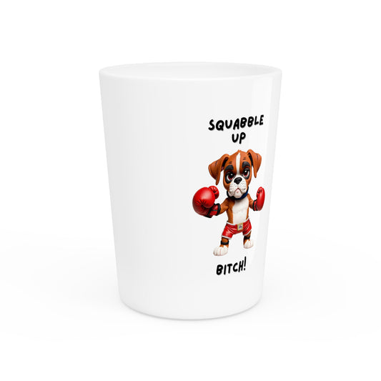 Shot Glass Squabble Up Boxer Dog Design, Funny Whiskey Glass Gift for Dog Lovers, Durable 2oz Drinking Glass, Unique Barware Accessory