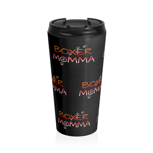 Boxer Momma 15oz Tumbler, Gift for Dog Lovers, Stainless Steel Mug for Pet Owners, Personalized Dog Mom Mug, Cute Travel Coffee Mug