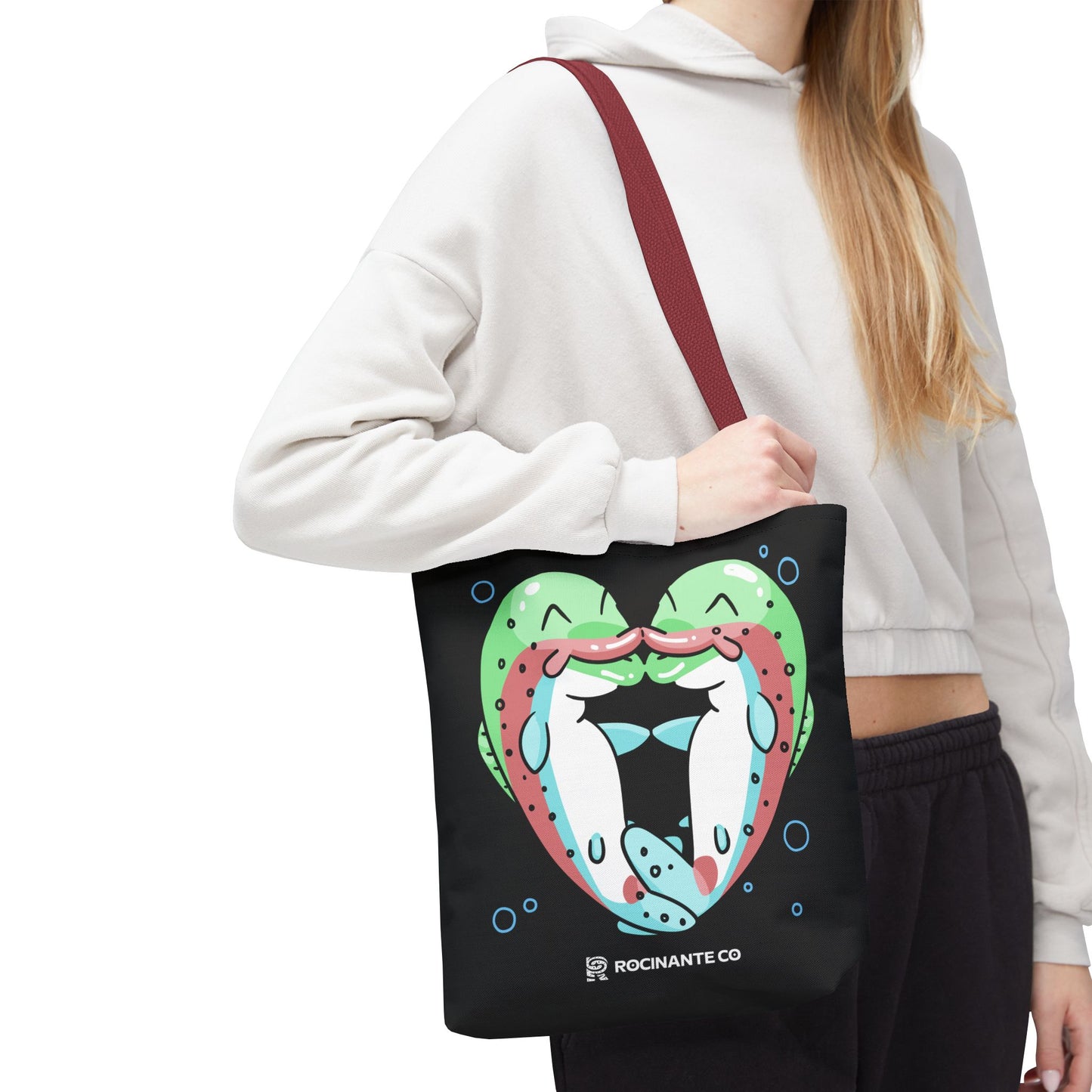 Trout Heart Tote Bag Black – Eco-Friendly Reusable Grocery Shopper, Stylish Canvas Bag for Fishing Lovers & Outdoor Adventures