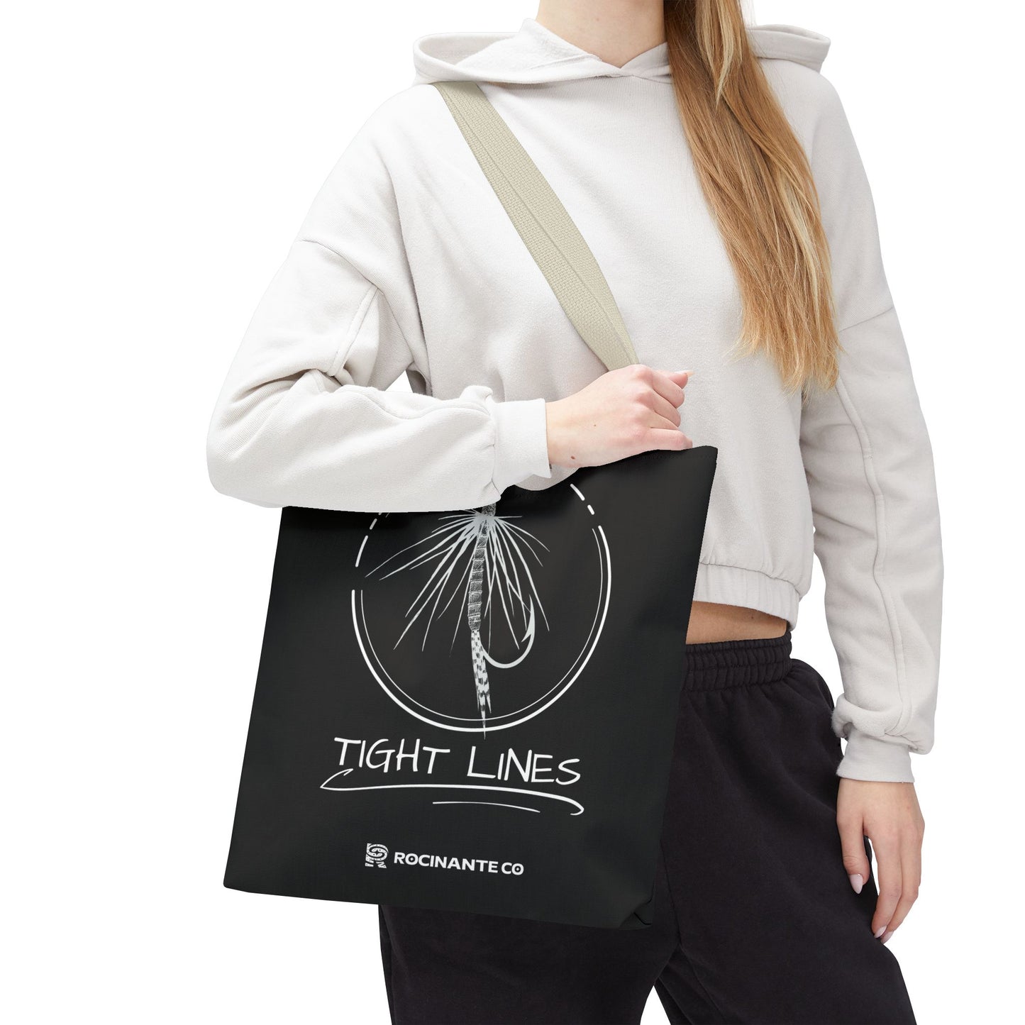 Tight Lines Tote Bag Black, Durable Fishing Tote with Spacious Design & Comfortable Handles for Outdoor Adventures