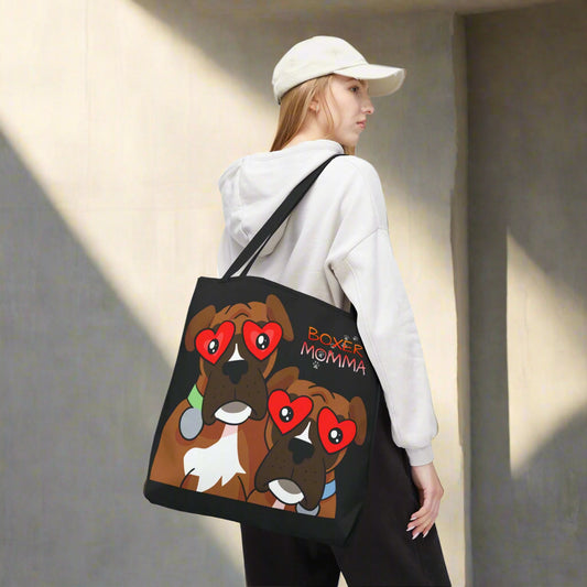 Boxer Momma Tote Bag Black - Durable Canvas Shoulder Bag for Dog Lovers, Spacious Everyday Carry, Pet Mom Gift