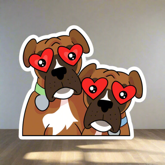 Boxer Love Sticker Kiss-Cut Durable Vinyl Decal, Cute Pet Love, Waterproof, Laptop Car Decor