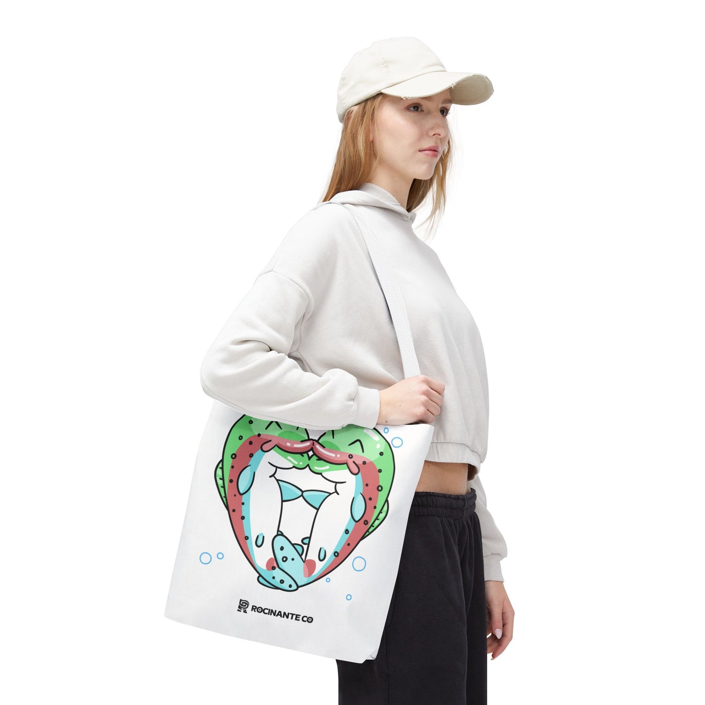 Trout Heart Tote Bag White, Cute Fish Illustration Canvas Shopper, Eco-Friendly Reusable Grocery Bag, Stylish Everyday Carry-All