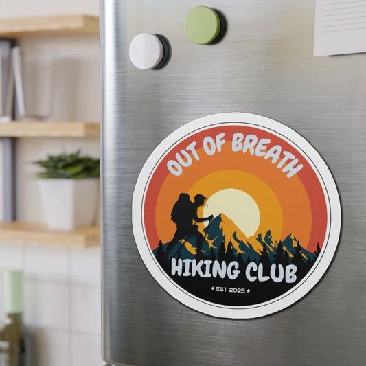 Out of Breath Hiking Club Die-Cut Magnet | Outdoor Adventure | Perfect Gift for Hikers, Nature Lovers, Campers