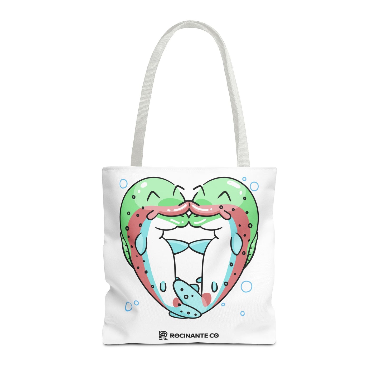 Trout Heart Tote Bag White, Cute Fish Illustration Canvas Shopper, Eco-Friendly Reusable Grocery Bag, Stylish Everyday Carry-All