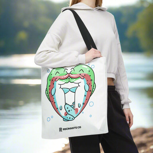 Trout Heart Tote Bag White, Cute Fish Illustration Canvas Shopper, Eco-Friendly Reusable Grocery Bag, Stylish Everyday Carry-All