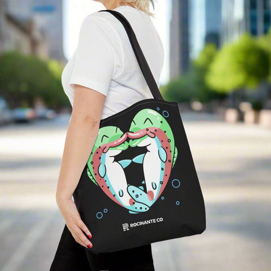 Trout Heart Tote Bag Black – Eco-Friendly Reusable Grocery Shopper, Stylish Canvas Bag for Fishing Lovers & Outdoor Adventures