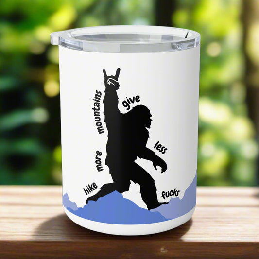 Tumbler with a graphic of a silhouette and text on a white background