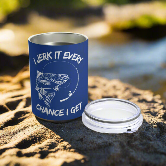 Jerk It 10oz Fishing Tumbler, Funny Gift for Fisherman, Outdoor Enthusiast Mug, Travel Tumbler for Fishing Trips